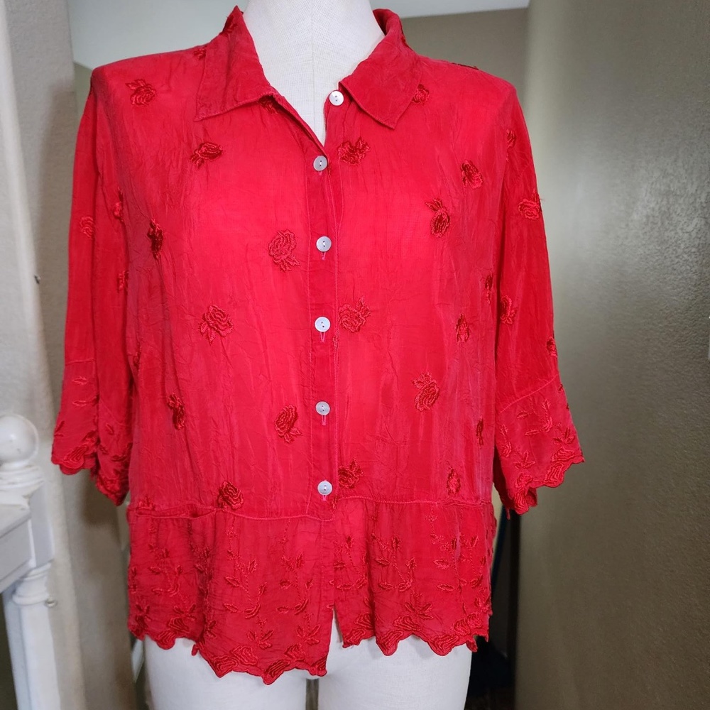 Large Johnny Was Sheer Red Button down shirt